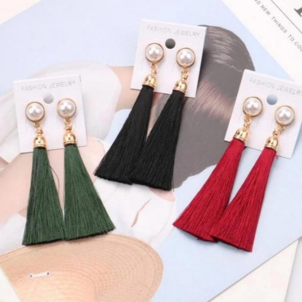 Clip On Long Tassel Earrings
